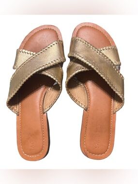 Jack Rogers Gold Leather Criss Cross Slide Sandals Size 10